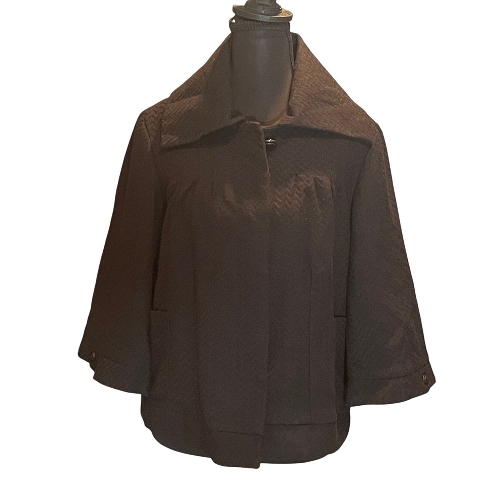 Tulle Black Textured Wool Blend Swing Jacket Twee Oversized Collar M Parisian